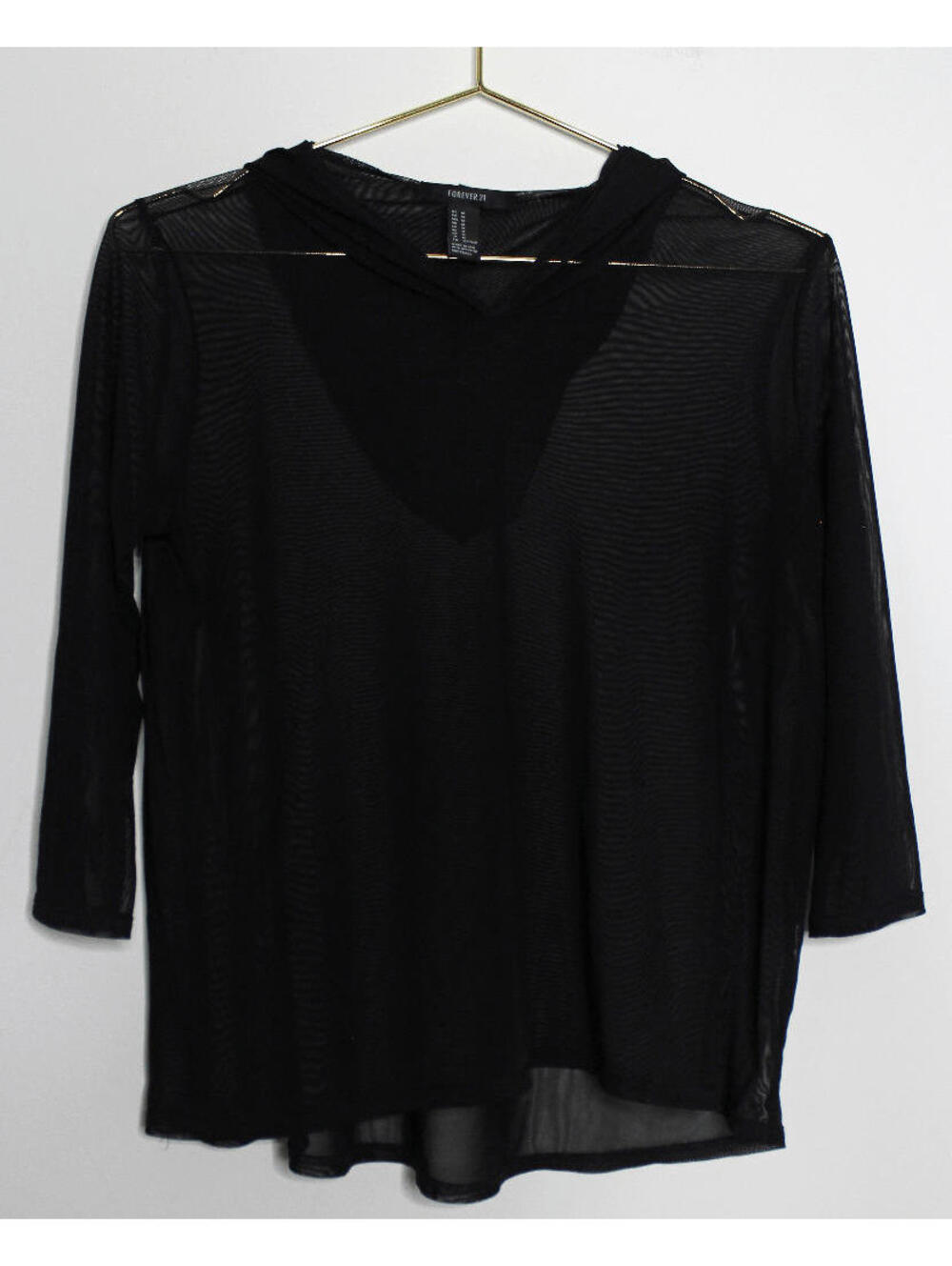 F21 Black Mesh Hi Low Sexy Hoodie - Medium